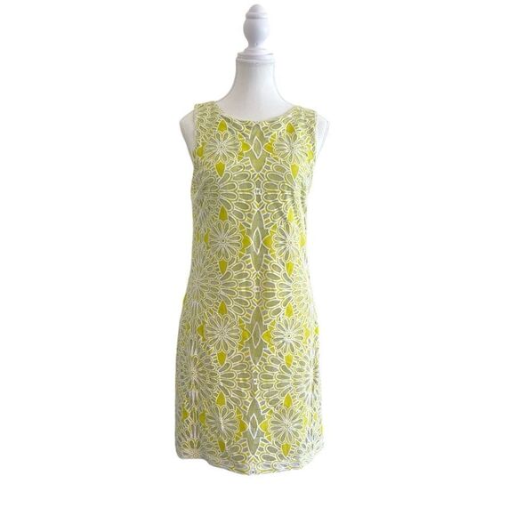 Belle Badgley Mischka Shift Dress Lime Green Sunburst Lace Overlay NEW Size 4 - Picture 1 of 11